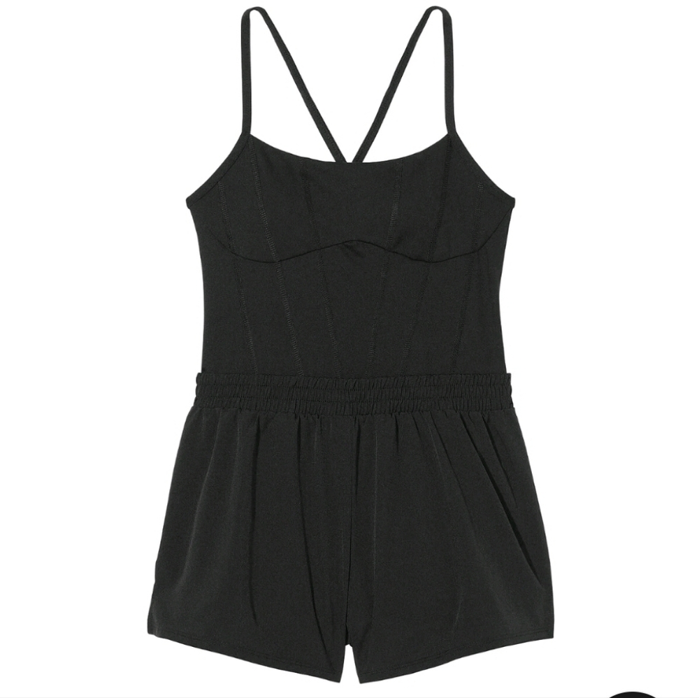 NWT PINK Victoria's Secret Ultimate Runsie Black Athletic Romper Size Large